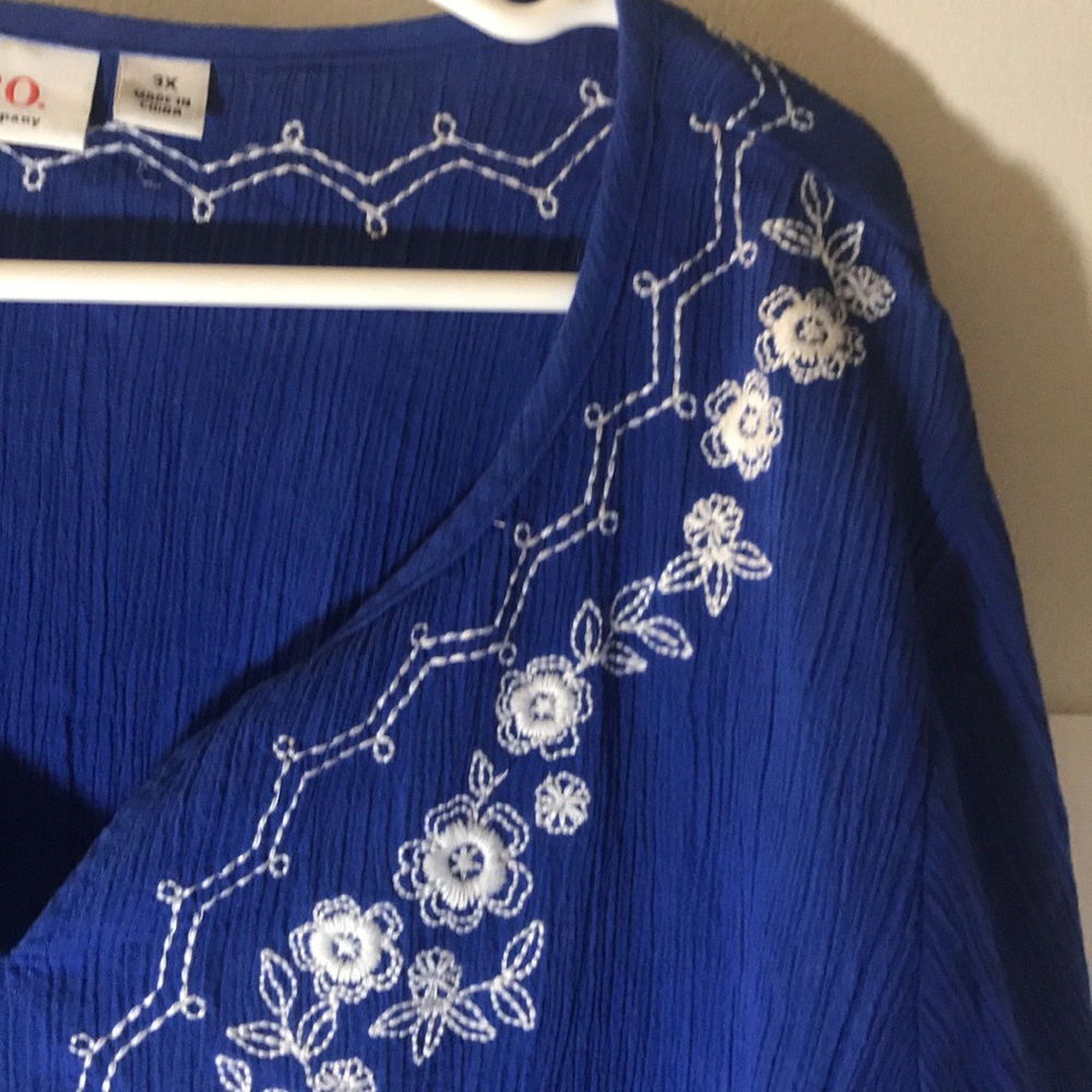 d & co. long sleeve size 3x blue white cotton polyester embroidered top summer - Picture 4 of 11